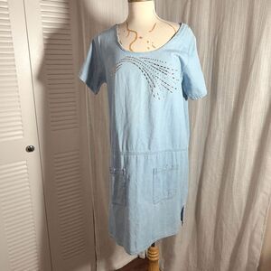 Las Olas Dresses Size M Women’s Vintage Light Jean Oversized Mini Metallic Dress